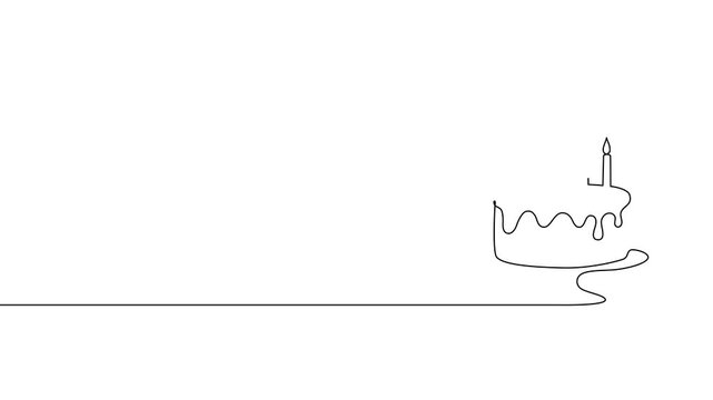 Cake birthday line continuous drawing art anniversary vector outline simple. Birthday cake line illustration candle doodle icon minimal happy design draw piece sketch chef creative cupcake card slice