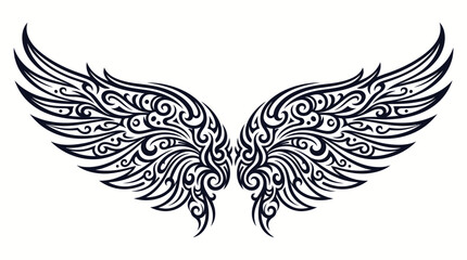 Fototapeta premium Tribal Angel Wings Vector Art Isolated on White Background for Tattoo and Logo Design