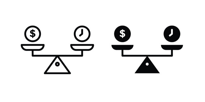 Time and money scale icon flat pictograms series