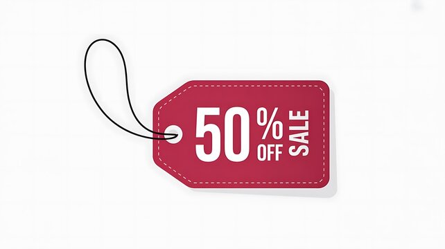 Red sale tag with fifty percent discount
