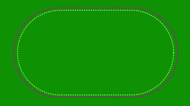 Dotted line rectangle frame animation on green background. Left-to-right dotted path border frame animation, isolated clean design. 4k motion effect video