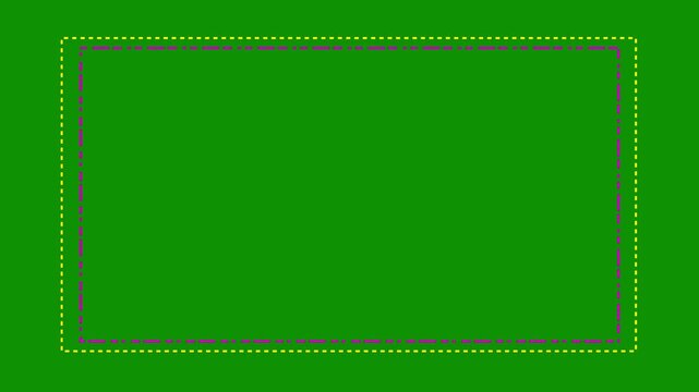 Square frame animation of dotted lines on a green background. Dotted line rectangle frame animation. Animation of a dotted line path from left to right point. 4k video