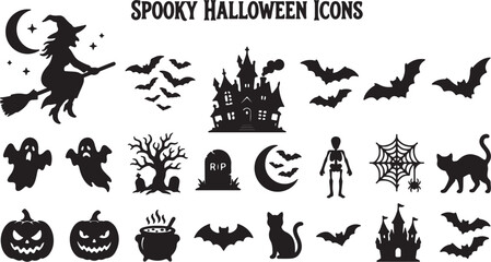 Fototapeta premium Spooky Halloween Icons Vector Silhouette Collection for Horror Party Design