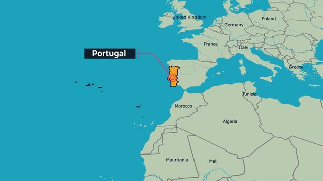 Portugal Map Animation Locator Zoom 4K Motion Graphic
