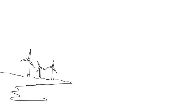 Continuous one line wind energy art drawing windmill sustainable renewable. wind energy art power vector solar farm sketch icon mill turbine panel environment outline green plant illustration sun