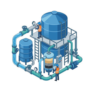 Large scale industrial water filtration and treatment storage system.