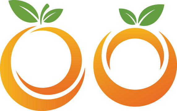 Abstract orange fruit circle logos with green leaves on white background vector graphic