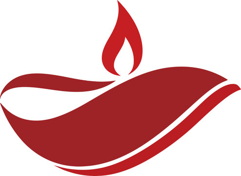 Abstract red diya lamp with flowing flame during celebration against white background concept of light