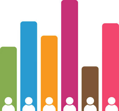 Colorful Bar Chart with People Icons Showing Demographic Data and Growth Trends During a Presentation