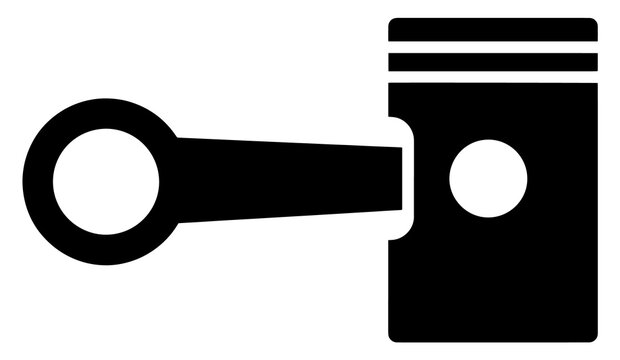 Black and white vector icon of a mechanical engine piston and connecting rod component with mechanic