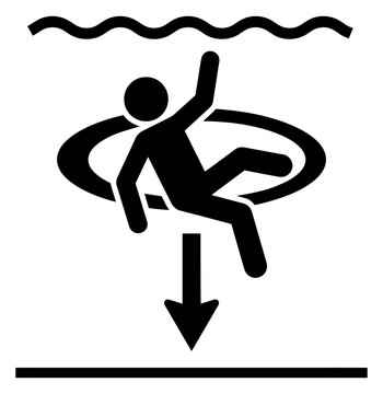 Abstract icon of a person falling through a portal or hole in a floor or surface with abstract, accident