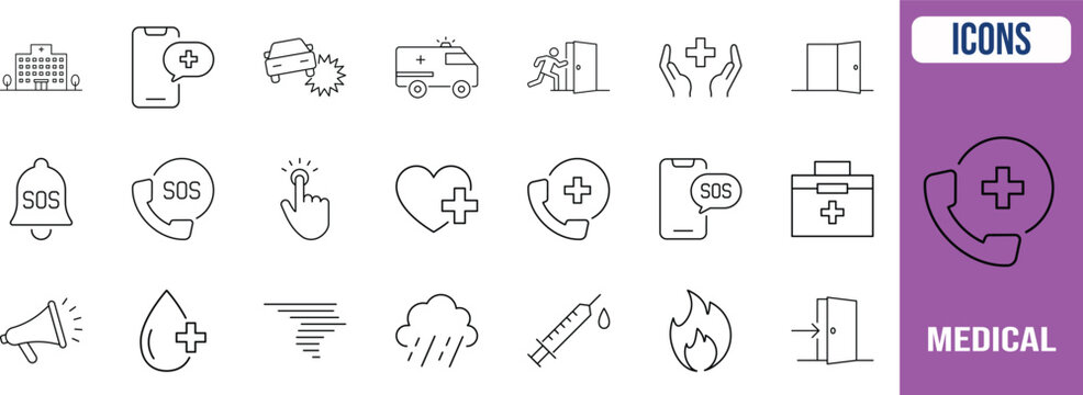 Emergency medical rescue vector icons. syringe icon set, ambulance icon set, hospital icon set