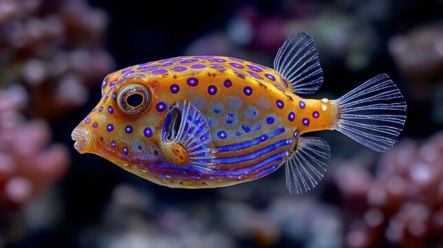 Portrait of a colorful boxfish with beautiful pattern in its natural habitat under the ocean,