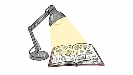 Obraz premium Desk Lamp Illuminating Open Book Study Scene.