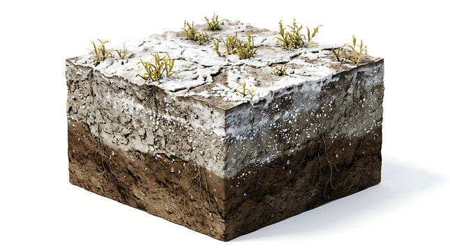 Cross Section of Frozen Ground Soil Layers Isolated on a Plain White Background