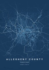 Fototapeta premium County Map Poster of Allegheny, Pennsylvania - Blueprint Style