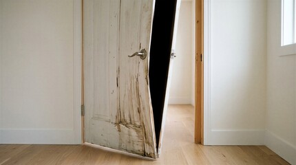 Fototapeta premium Warped Interior Door Caused by Moisture Damage and Humidity