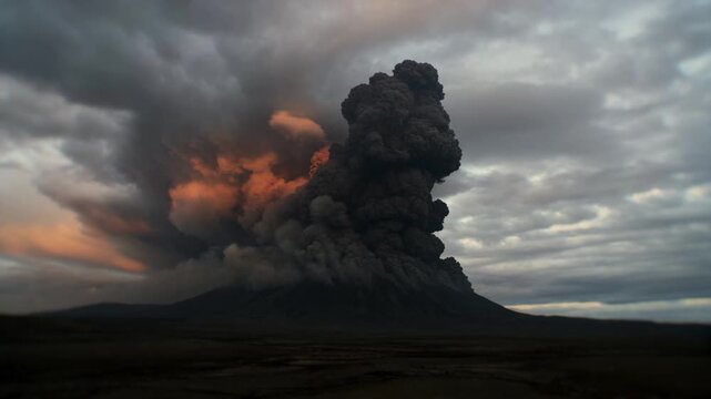 Volcano erupting a huge ash cloud under a dramatic sky