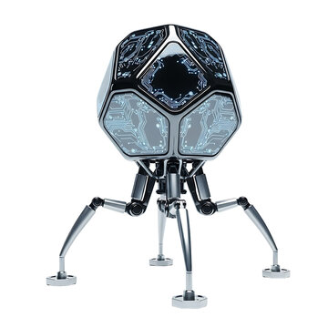 A futuristic robotic creature with circuit boards on transparent background