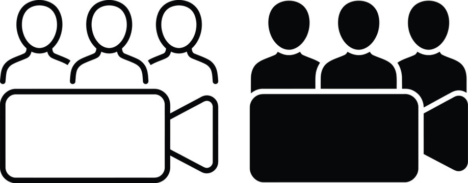 Illustrations of people using video recording devices for interviews or presentations with transparent backgrounds