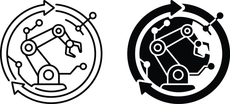 Circular Diagram Showing Industrial Robot Arm Mechanisms With Directional Arrows For Technical Illustration And Process Flow