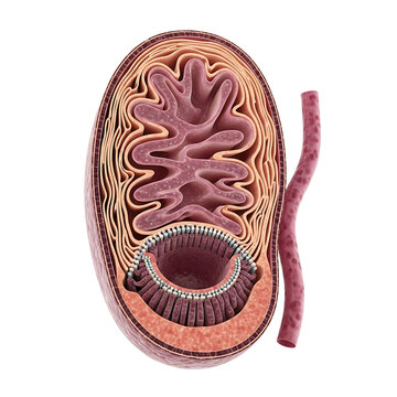 A detailed illustration of a kidney's internal structure on transparent background