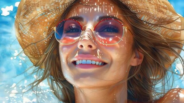 beautiful woman on the beach in a hat