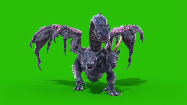 Green Screen Mythological Chimera Runcycle Loop Front Monsters 3D Animations Rendering CGI 4K