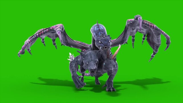 Green Screen Mythological Chimera Walkcycle Loop Front Monsters 3D Animations Rendering CGI 4K