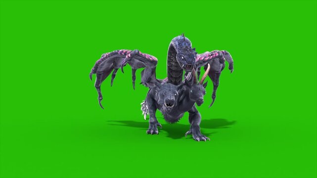 Green Screen Mythological Chimera Runs Front Monsters 3D Animations Rendering CGI 4K