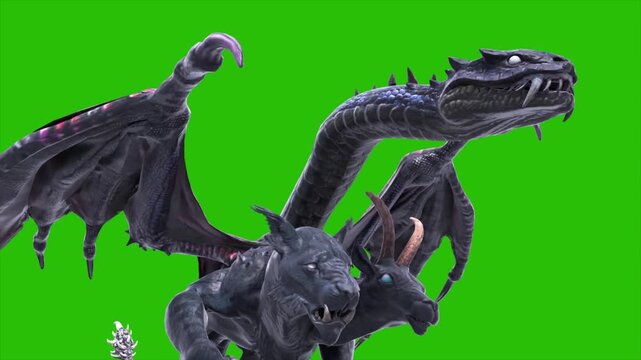 Green Screen Mythological Chimera Walkcycle Loop Close up Monsters 3D Animations Rendering CGI 4K