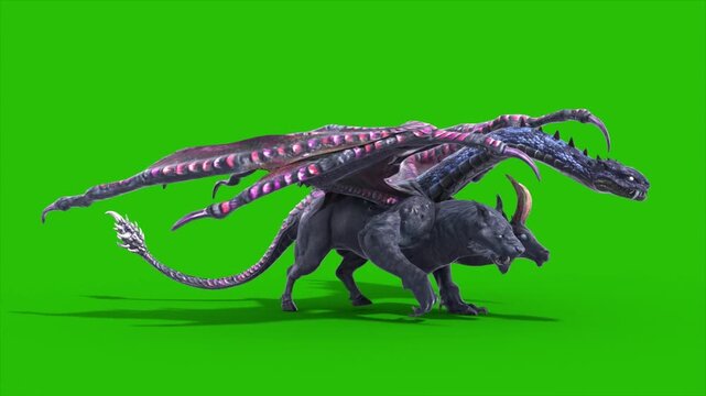 Green Screen Mythological Chimera Walkcycle Loop Side Monsters 3D Animations Rendering CGI 4K