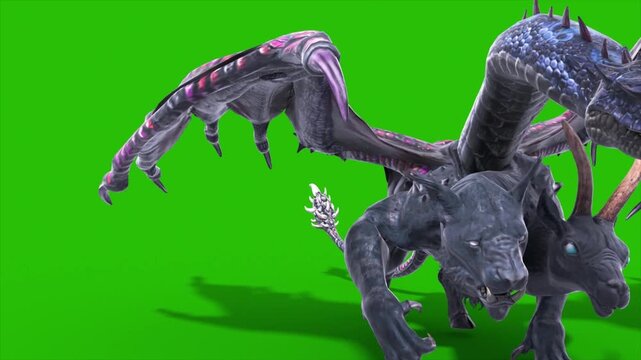 Green Screen Mythological Chimera Walks Front Monsters 3D Animations Rendering CGI 4K