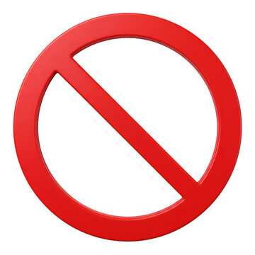 A red circular prohibition sign with a diagonal slash isolated on transparent background