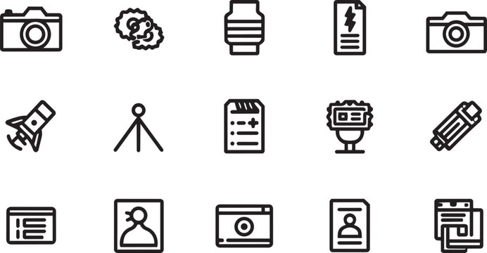 Digital Camera Gear Camera Lens Battery Document Second Camera Rocket Tripod Checklist ID Card Badge USB Flash Drive App Interface User ID Window Multimedia Video Player ID Card Document Stack of Docu