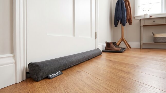 Door draft stopper for improved home insulation, energy efficiency, winter comfort, seasonal home maintenance.