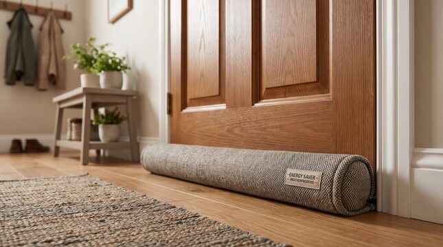 Door draft stopper for improved home insulation, energy efficiency, winter comfort, seasonal home maintenance.