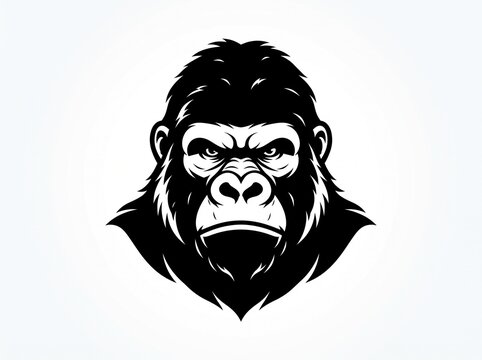 Gorilla head illustration logo. Black and white gorilla vector design.