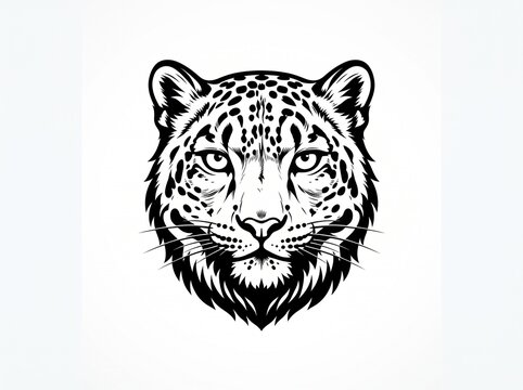 Leopard silhouette on white background. Black and white leopard head illustration.
