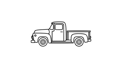 Fototapeta premium Classic pickup truck vector icon with hand-drawn minimalist outline. Scalable line illustration perfect for transportation and automotive needs. Clean graphic resource for design applications.