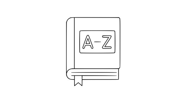 Dictionary Vector Icon - Minimalist Line Illustration for Education. Hand-drawn scalable outline of a reference book with bookmark. Ideal for learning resources, knowledge base, and academic projects.