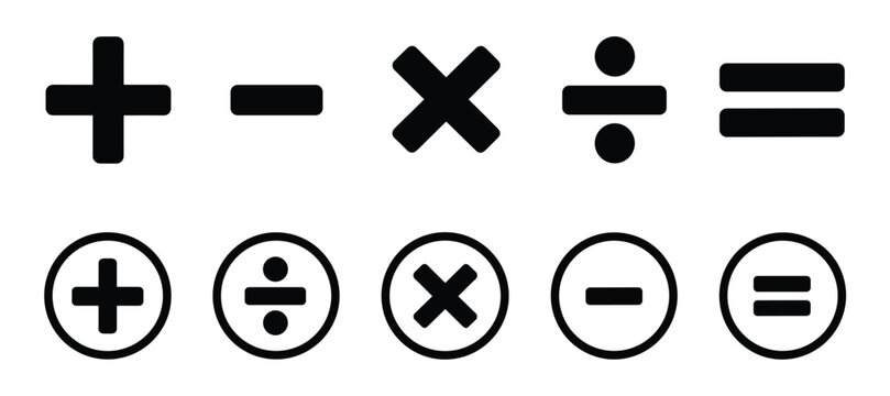 Mathematical Symbols Set: A clean graphic representation of fundamental arithmetic operations. calculation tools, math icons, basic equation symbols, number operations, education concept.