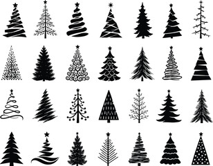 Fototapeta premium Set of christmas tree icons, hand drawn vector illustration