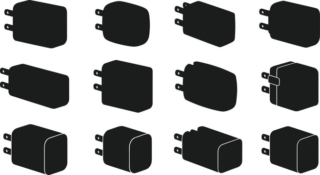 Set of power adapter and usb wall charger icons