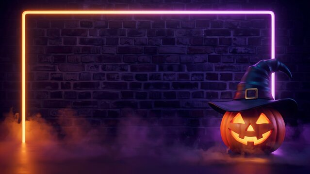Glowing jack-o'-lantern with digital binary code background, halloween-themed pumpkin orange