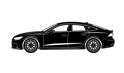 Naklejka premium Sporty Black Sedan Car Silhouette Vector Isolated on White Background