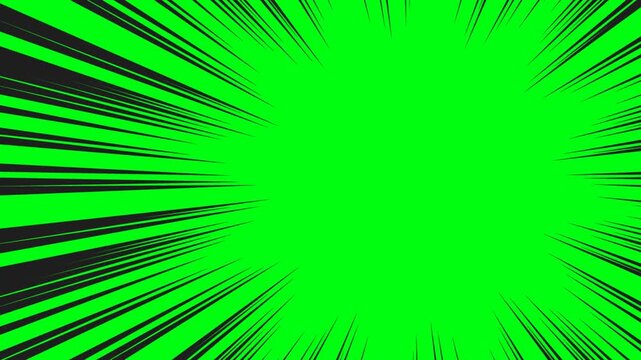 Radial anime speedlines radiating from center on green screen
