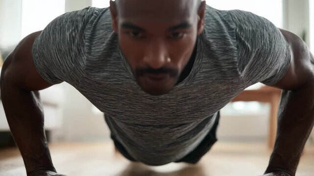 Man doing push-ups at home for a strong body and healthy lifestyle