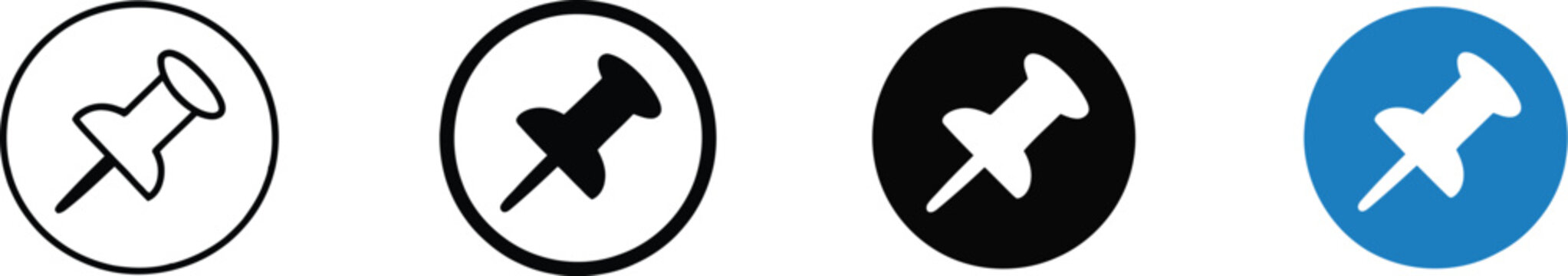 Pinned, Item Icon With Pushpin Symbol, Pin Button Sign, Simple Pictogram For Saved Note, Fixed Message, Important Content, Bookmark, And Interface Design.