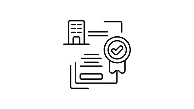 Minimalist outline animation of building permit approved document drawing on and fading out. Features a clean pop up style in 3 color setups.